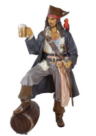 Caribbean Pirate Life Size Statue with Rum and Parrot