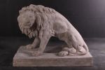 Symmetrical Pair of 39 Inch Entry Lions in Rough Stone