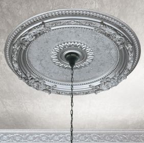 Antique Silver Round Ceiling Medallion 24 Inch Diameter