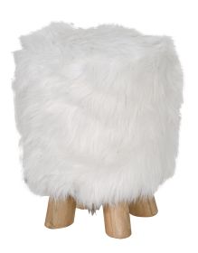 Woolly Faux Pouf Ottoman Stool With Natural Log Feet