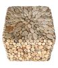 Oyster Cross Cut Random Solid Wood Square Ottoman Stool Table 17.75" Tall