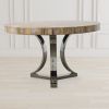 60 Inch Round Petrified Light Wood Table With Stainless Base