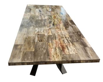 Amazing Petrified Light Wood 98 Inch Dining Table Stainless Base