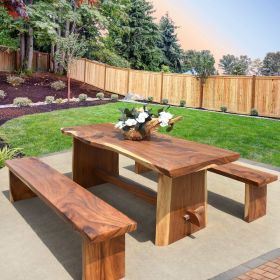 Suar Wood Table Set With 2 Benches (KIT)