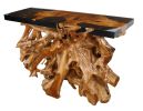 48 Inch Teak Root Console Black Resin