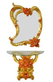 Golden Red Azalea Console Table with Mirror