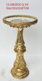 Golden Pedestal Accent Table with Glass