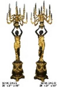 Pair Black and Gold Lady Candlestick on Base