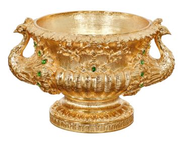 Golden Emerald Peacock Ornate Centerpiece Bowl-Gold