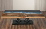 Bayshore Artistic Floating Teak Table with Black Iron Base