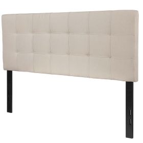 Full size Beige Taupe Fabric Box-Stitch Upholstered Headboard