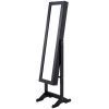 Black Wood Jewelry Storage Cabinet Freestanding Floor Mirror