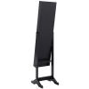 Black Wood Jewelry Storage Cabinet Freestanding Floor Mirror