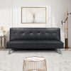 Black Faux Leather Click Clack Adjustable Futon Sleeper Sofa