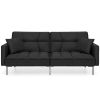 Plush Black Split-Back Design Convertible Linen Tufted Futon w/ 2 Pillows