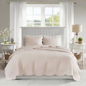 Full/Queen Size 3 Piece Reversible Scalloped Edges Microfiber Quilt Set in Blush