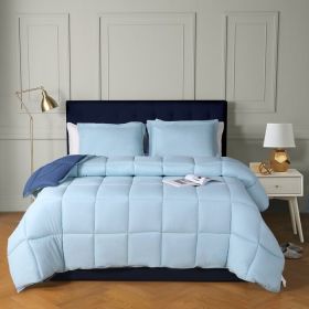 Full/Queen Traditional Microfiber Reversible 3 Piece Comforter Set in Blue/Navy