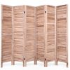 6-Panel Classic Louver Slatted Room Divider Screen in Brown Wood Finish