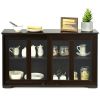 Brown Wood Buffet Kitchen Dining Sideboard Storage Cabinet w/ Glass Sliding Door