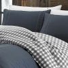 Full/Queen size 100% Cotton Reverse Plaid Gray/White Comforter Set