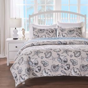 Full/Queen size 3 Piece Microfiber Beach Shells Coastal Reversible Quilt Set