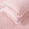 Full Queen Pink Microfiber Diamond Quilted Bedspread Set with Frayed Edges