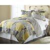 Full / Queen Cotton Patchwork Quilt Set Yellow Grey Navy