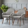 Set of 2 Retro Grey Linen Upholstered Accent Chair with Stylish Wood Legs