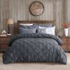 King Size All Season Pleated Hypoallergenic Microfiber Reversible 3 Piece Comforter Set in Gray