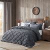 King Size All Season Pleated Hypoallergenic Microfiber Reversible 3 Piece Comforter Set in Gray