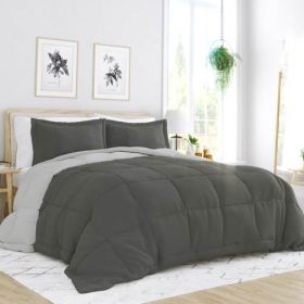 Twin/Twin XL 2-Piece Microfiber Reversible Comforter Set Grey / Light Grey