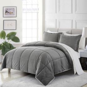 Queen Plush Microfiber Reversible Comforter Set in Grey