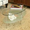 Modern Oval Glass Coffee Table with Chrome Metal Legs