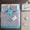 King / California King 5-Piece Teal Blue Grey White Geometric Comforter Set