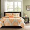 King size 5-Piece Comforter Set in Orange Damask Print