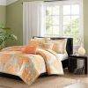 King size 5-Piece Comforter Set in Orange Damask Print