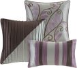 King Size 7 Piece Bed In A Bag Comforter Set Faux Silk Purple Gray Stripes