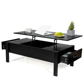 Modern Black Wooden Lift Top Coffee Table with 2 Side Drawers