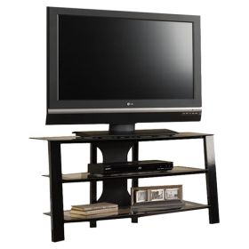 Contemporary 40-inch Black Metal TV Stand with Clear Glass Shelves