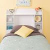 Twin size Bookcase Storage Headboard in White Wood Finish