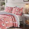 Full/Queen Pink Blue Reversible Floral Llama 100-Percent Cotton Quilt Set