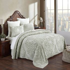 Queen Size 100-Percent Cotton Chenille 3-Piece Coverlet Bedspread Set in Sage