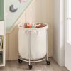 Round 45-Gallon Laundry Basket Hamper w/ Cream Fabric Bag Steel Frame on Wheels