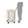 Round 45-Gallon Laundry Basket Hamper w/ Cream Fabric Bag Steel Frame on Wheels