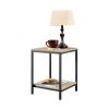 Modern Black Metal Frame End Table with Oak Finish Wood Top and Bottom Shelf