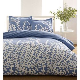 Twin size 100-percent Cotton Comforter Set with Blue White Floral Branch Pattern