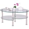 Modern Oval Tempered Glass Coffee Table with Bottom Shelf