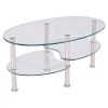 Modern Oval Tempered Glass Coffee Table with Bottom Shelf