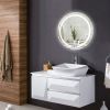 Modern 20-inch Round Bathroom Wall Mirror with Touch Button LED Light