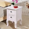 White Wooden 2-Drawer Accent End Table Nightstand